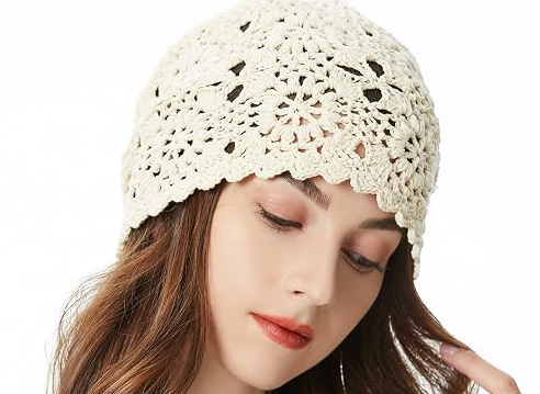 Women Cotton Crochet Slouchy Beanie Hat Handmade Knit Summer Skull Cap