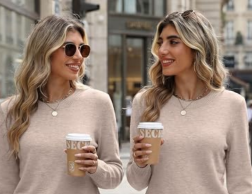 Womens Wool Blend Sweater Crewneck Long Sleeve Tops Fashion