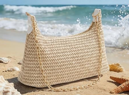Beach Bags for Women Summer Straw Purse Boho Woven Shoulder Bag Crochet Purse Vacation Tote Handbag
